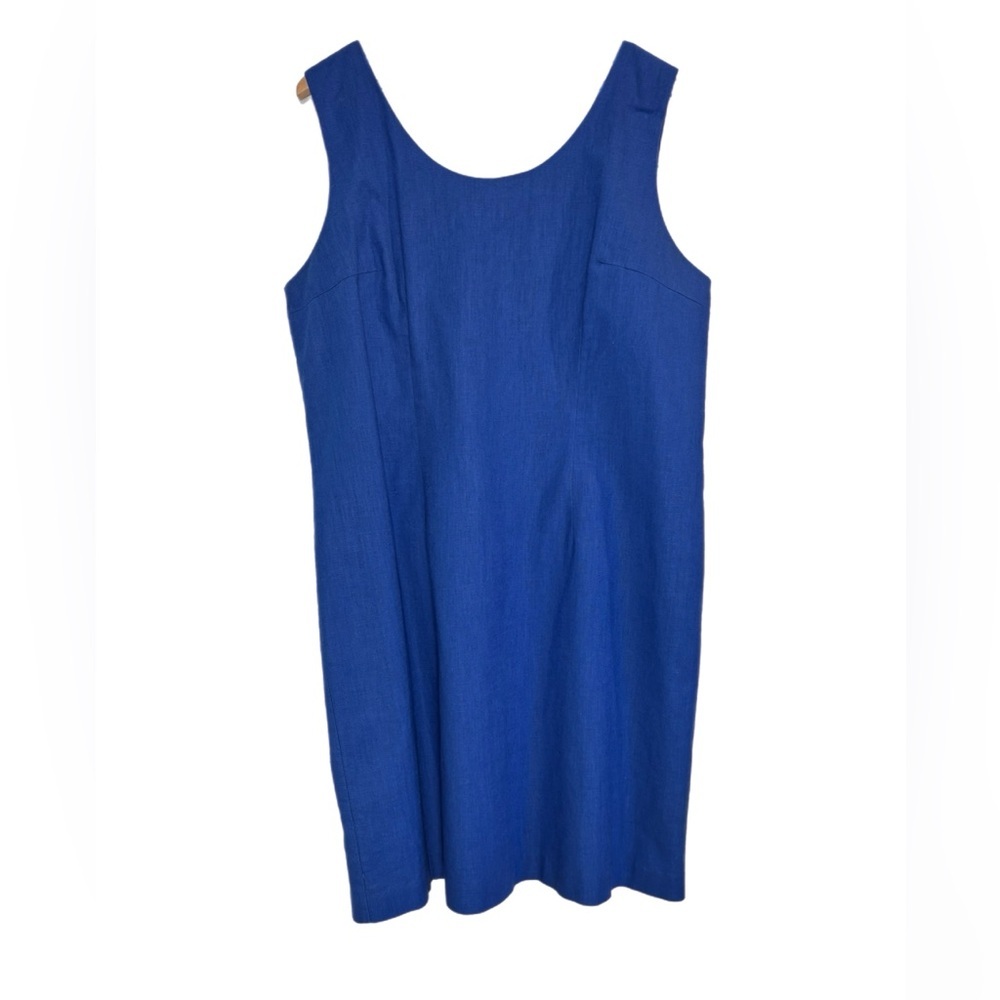 Styleworks vintage linen & cotton blend royal blue lined sleeveless sheath dress